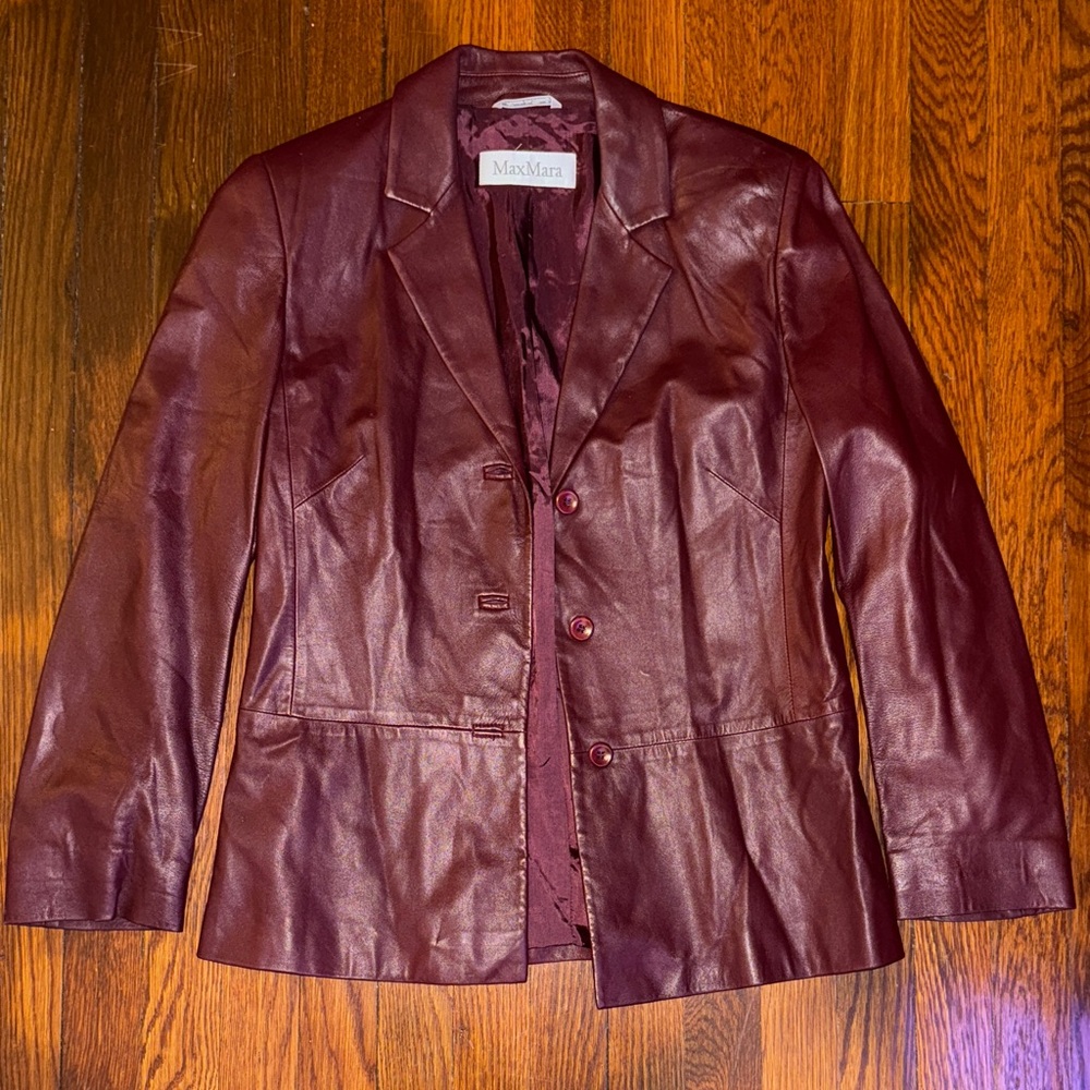 MaxMara Women's Deep Burgundy Leather Blazer